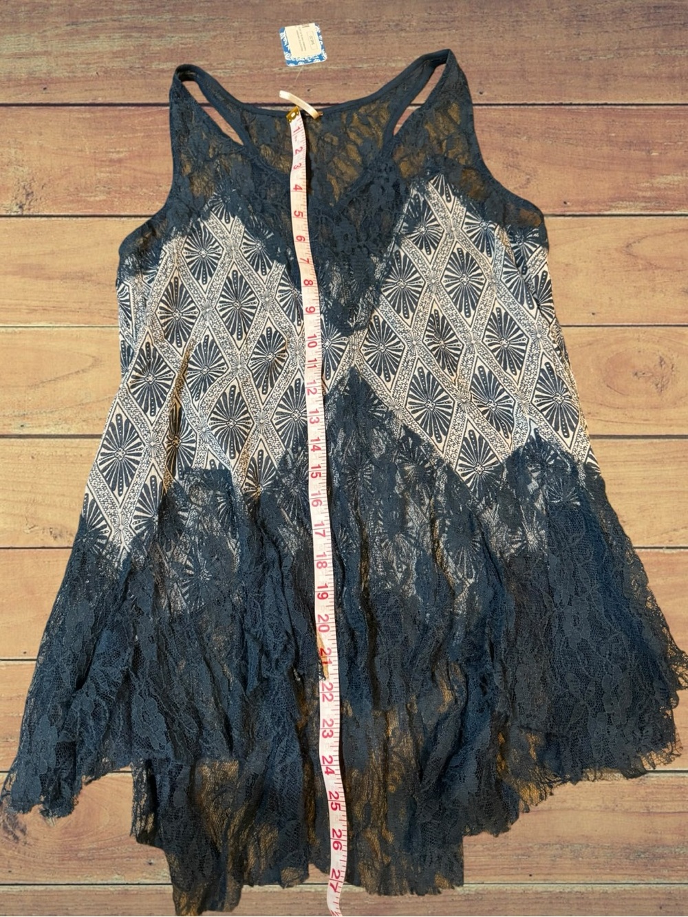 Free People Printed Cami Bell Trapeze Tank Top - Boho Lace Tunic NWT Size Small - Picture 4 of 15